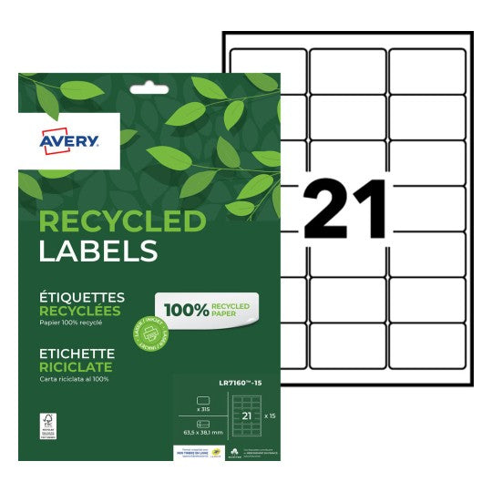 Etiquette laser recyclé 63.5x38.1- 15feuilles 315 etiquettes