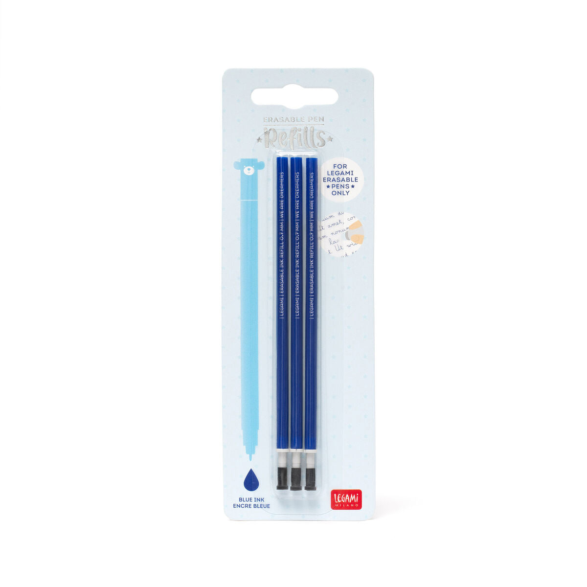 Recharges stylo legami effaçable - pointe 0,7 mm, bleu - pack de 3