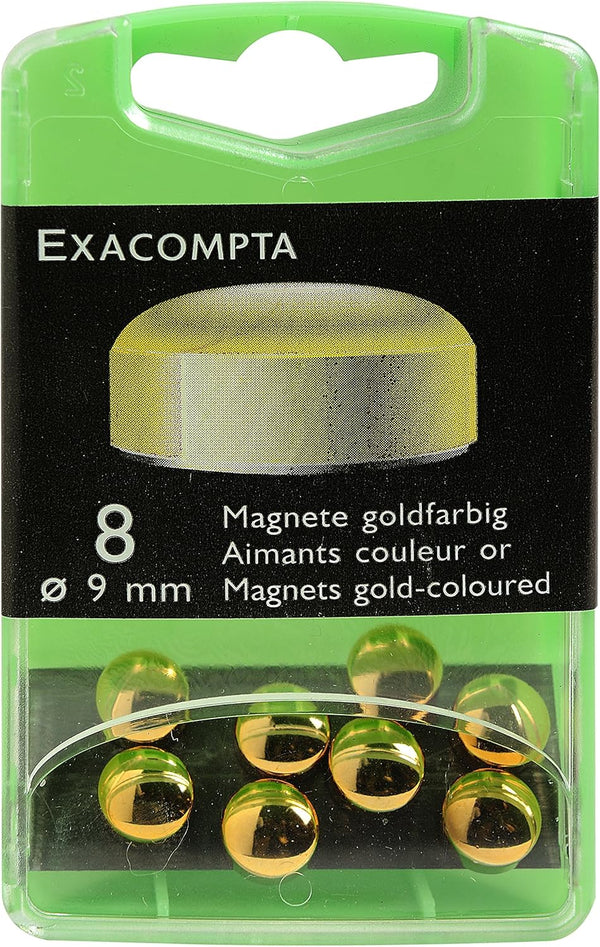 Boîte 8 aimants ronds - couleur or, diamètre 9mm