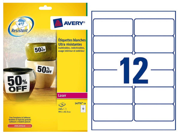 Étiquettes pour extérieur 99.1x42.3mm L4776-polyester blanc -240 étiquettes