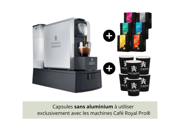 Pack Compact Cafetiere Pro Cafe Royal 3L + 288 Capsules + Gobelets