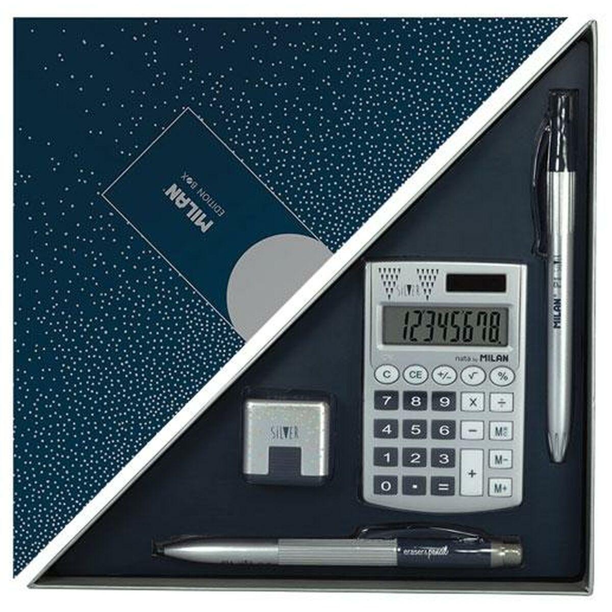 Set organisateur bureau inox bleu - 4 pièces