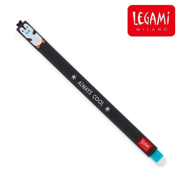 Stylo effaçable motif pingouin - encre turquoise 0,7 mm