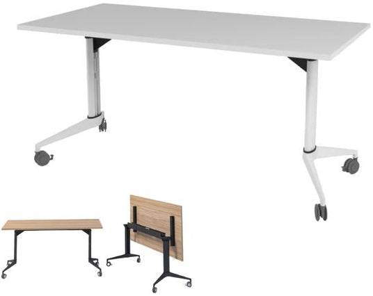 Table de réunion rabattable 140x80 cm - roulettes blanches