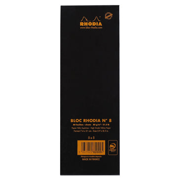 Bloc Rhodia 7.4x21cm 80feuilles 5x5- noir