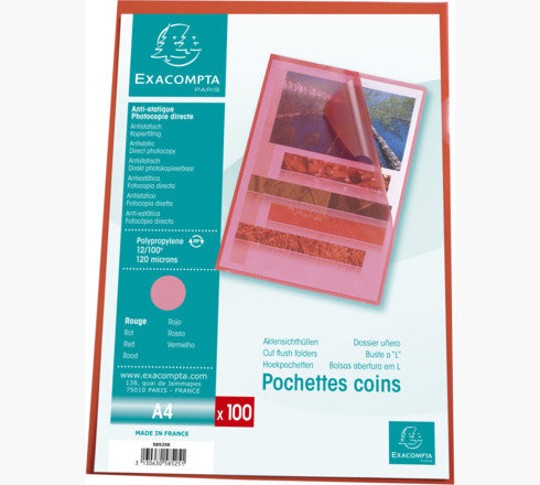 Pochette coin polypro grainée 12/100e sachet de 100-rouge
