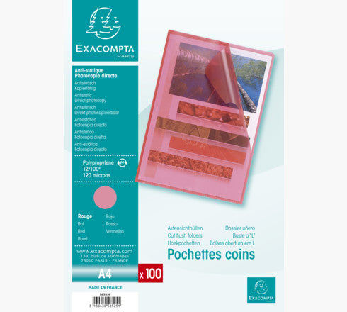 Pochette coin polypro grainée 12/100e sachet de 100-rouge