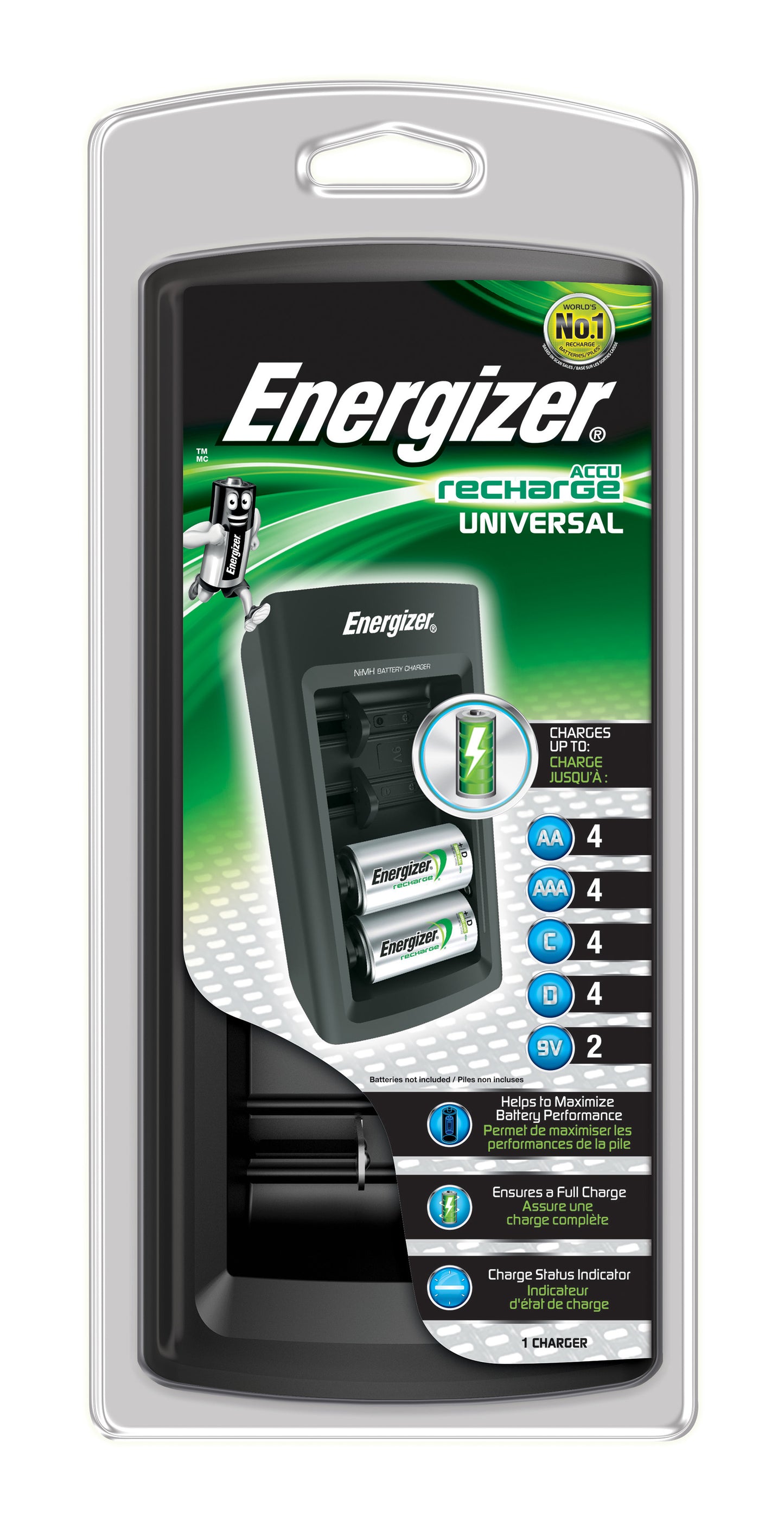 Chargeur de piles universel-pour AA/AAA/C/D/9V