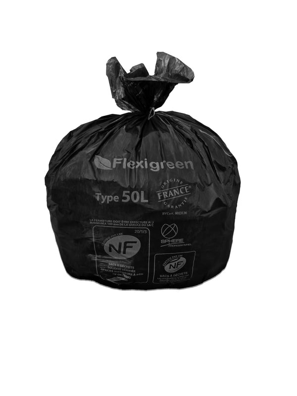 Sac à déchets légers - lien fixe - 50 l - ép. 22 µm - noir
