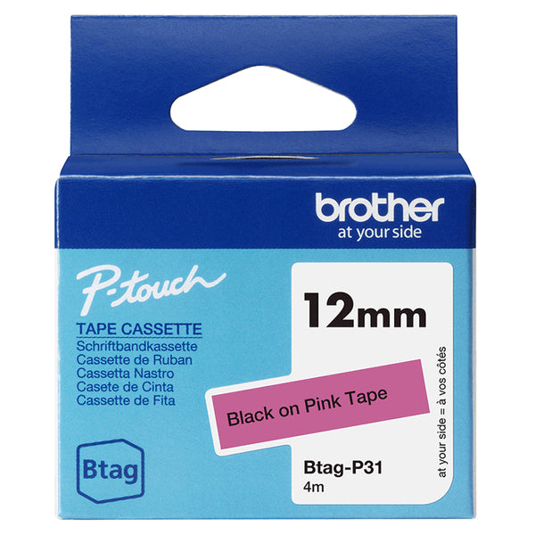Ruban étiqueteuse Btag 12mm - Noir sur rose, 4m