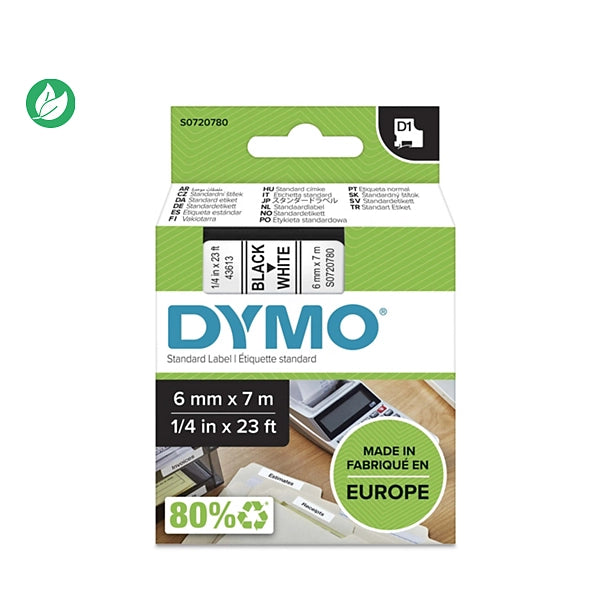 Ruban Dymo D1 6mm noir/blanc