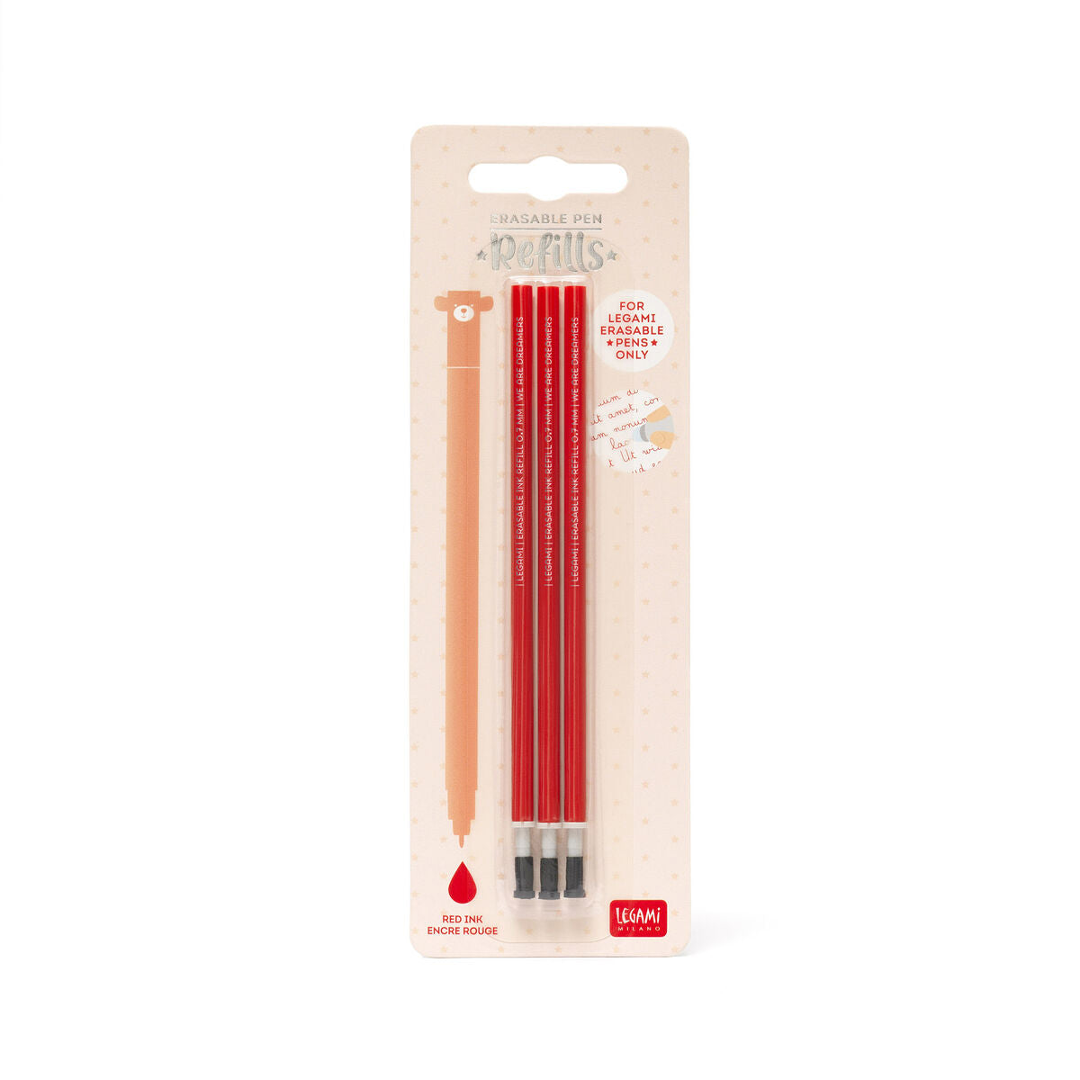 Recharges Stylo Effaçable Rouge legami - Pointe 0,7 mm pack de 3
