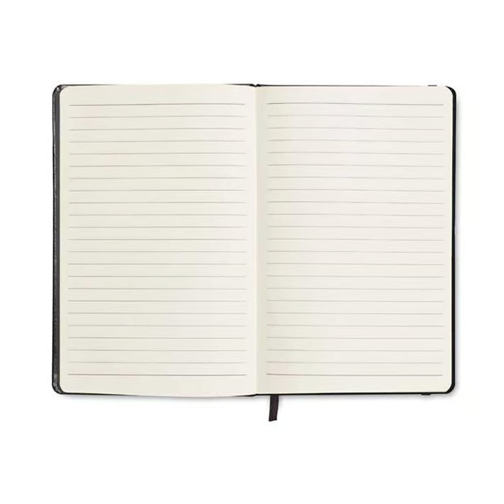 Carnet A5 noir - fermeture élastique -ligné jaune-80 feuilles