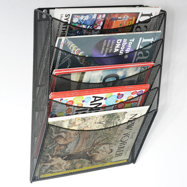 Corbeille courrier verticale et murale 5 compartiments - mesh noir