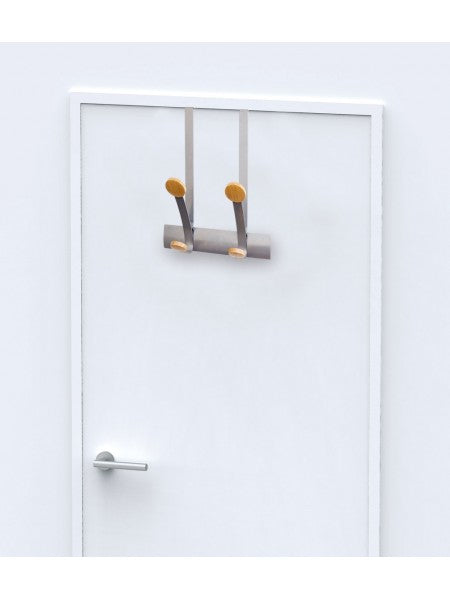 Patere double de porte met/bois