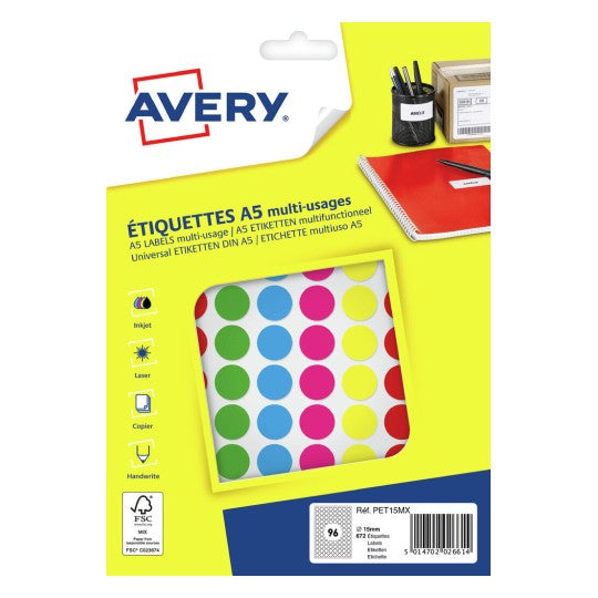 Pastille adhésive 15mm assorties -sachet de 672