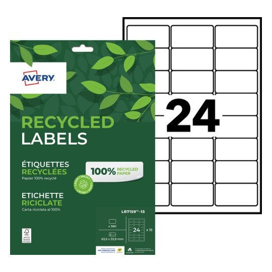 Etiquettes laser Recylées  63.5X33.9 -15 feuilles -360 étiquettes