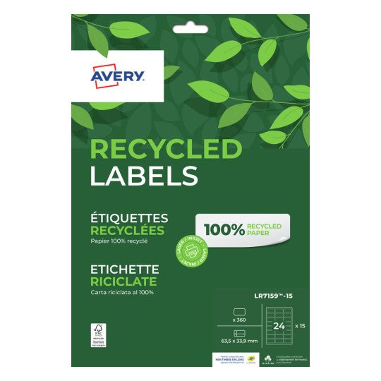 Etiquettes laser Recylées  63.5X33.9 -15 feuilles -360 étiquettes