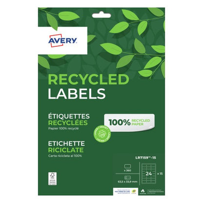Etiquettes laser Recylées  63.5X33.9 -15 feuilles -360 étiquettes