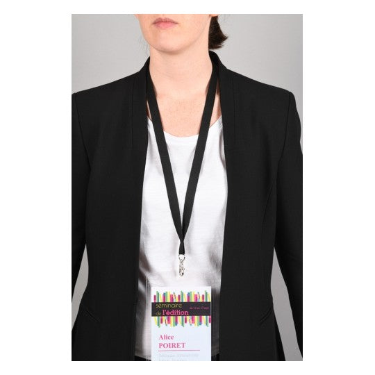 Pochette badge tour de cou avec mousqueton et clip de sécurité - 44 x 1,5 cm -lot de 10