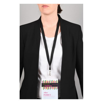 Pochette badge tour de cou avec mousqueton et clip de sécurité - 44 x 1,5 cm -lot de 10