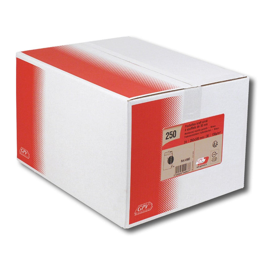 Enveloppes 260x330 kraft armé soufflet 130g 498b/250
