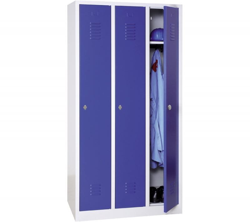 Vestiaire Monobloc 3 Colonnes Gris / Bleu