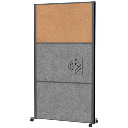Cloison acoustique mobile 2 panneaux feutre acoustique +1 liége L100cmxH182cm