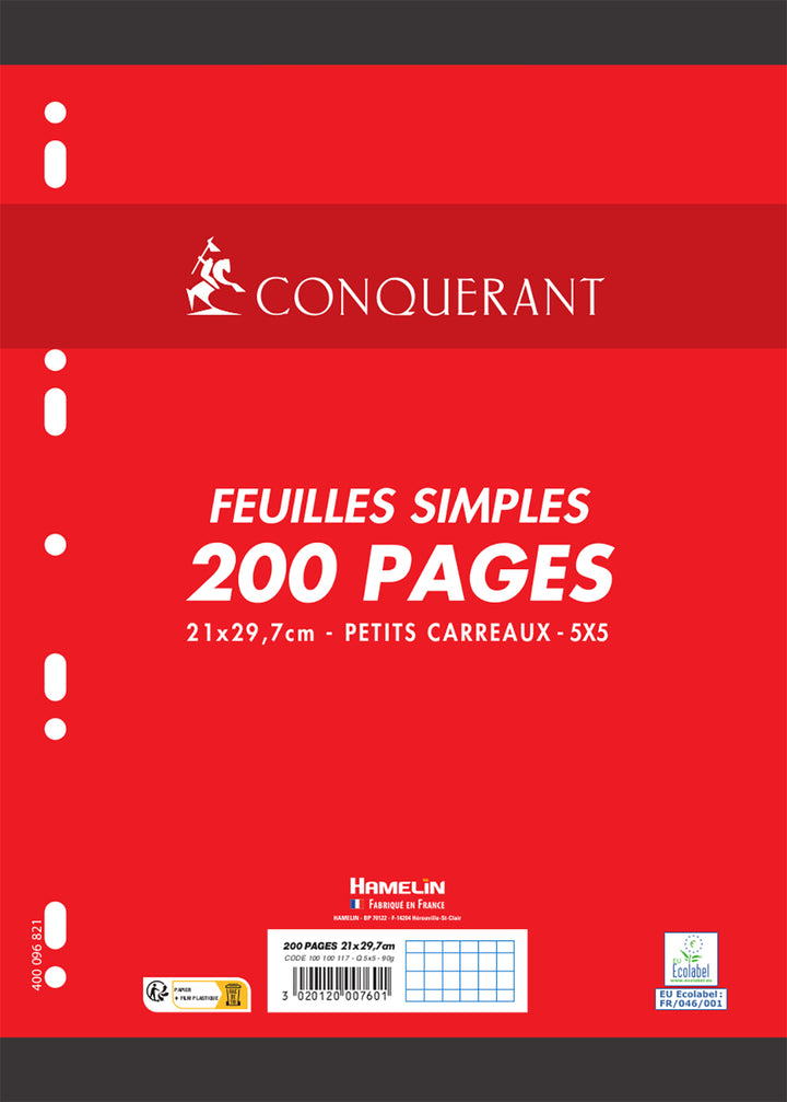 Feuillets mobiles A4 210x297- 5X5 - 200 pages