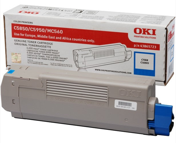 Toner oki cyan 43865723 pour imprimantes c5850 / c5950 - 6000 pages
