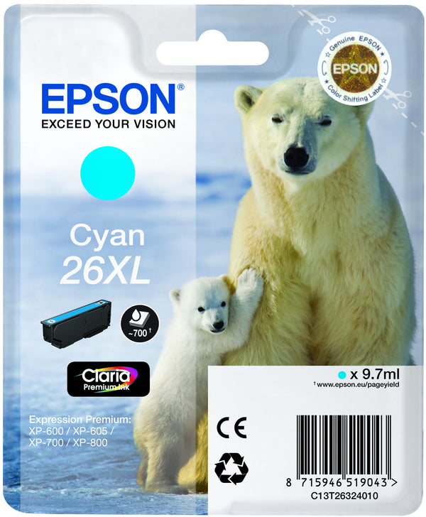 Cartouche Epson cyan 26xl - impression économique et durable