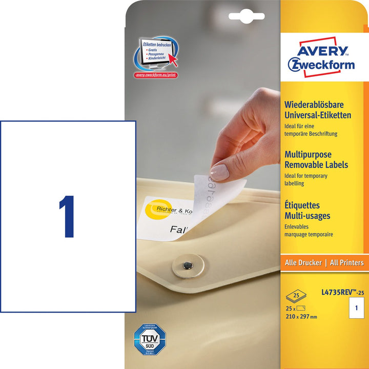 Etiquette laser repositionnable 210x297 -25 feuilles A4