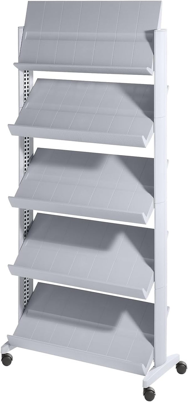 Presentoir mobile prospectus 5 étagéres-couleur aluminium