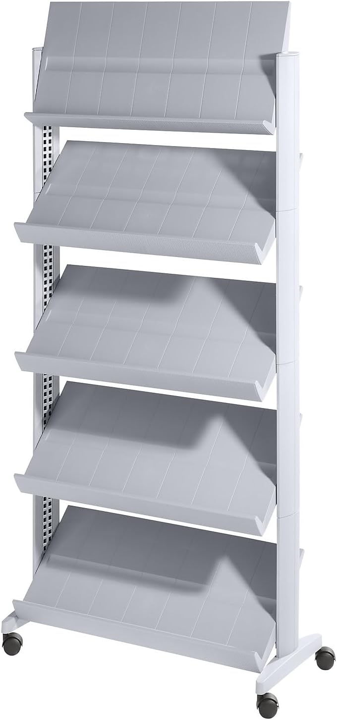 Presentoir mobile prospectus 5 étagéres-couleur aluminium