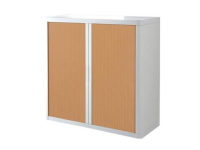 Armoire Basse à rideau easyoff h104 blanc / hêtre