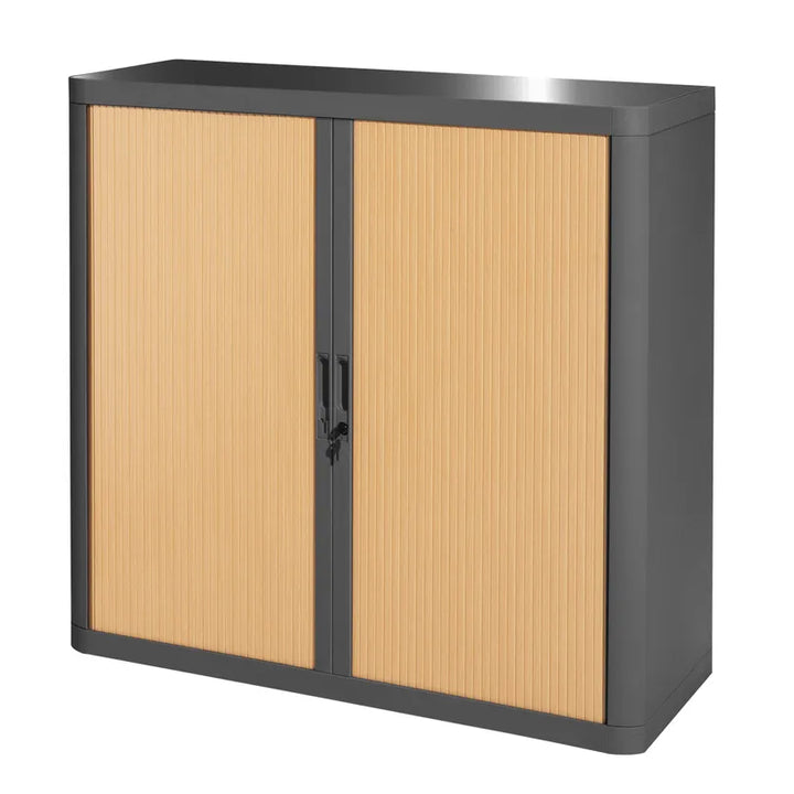 Armoire Basse à rideau easyoff h104 anthracite / hêtre