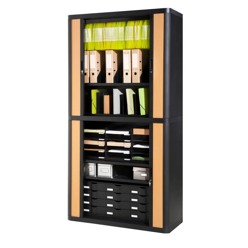 Armoire Haute à rideau easyoff h204 noir / hêtre