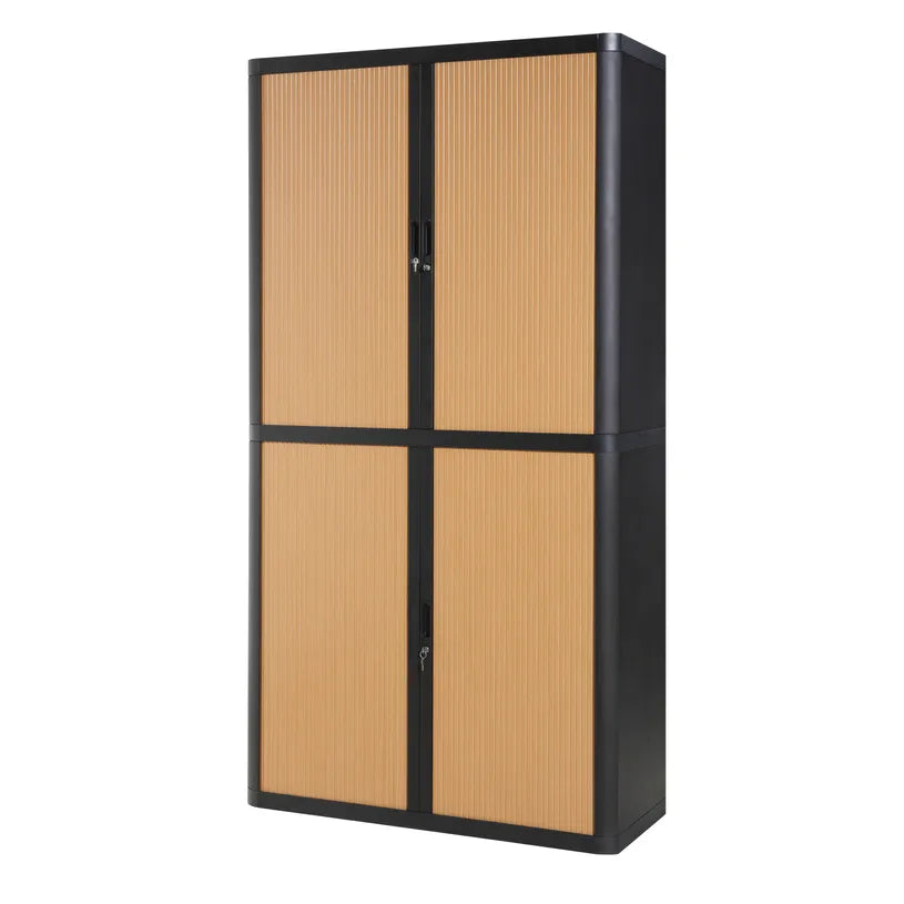 Armoire Haute à rideau easyoff h204 noir / hêtre