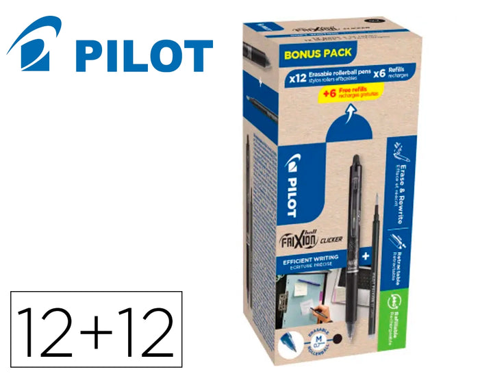 Roller effaçable frixion Clicker - Encre thermosensible noire  pack de 12 +12 recharges