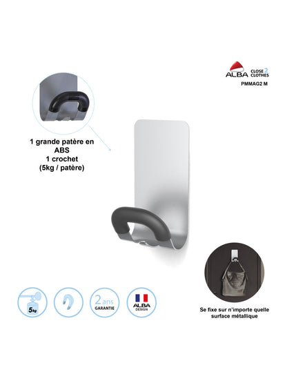 Patere magnétique 1p 5kg gris/noir