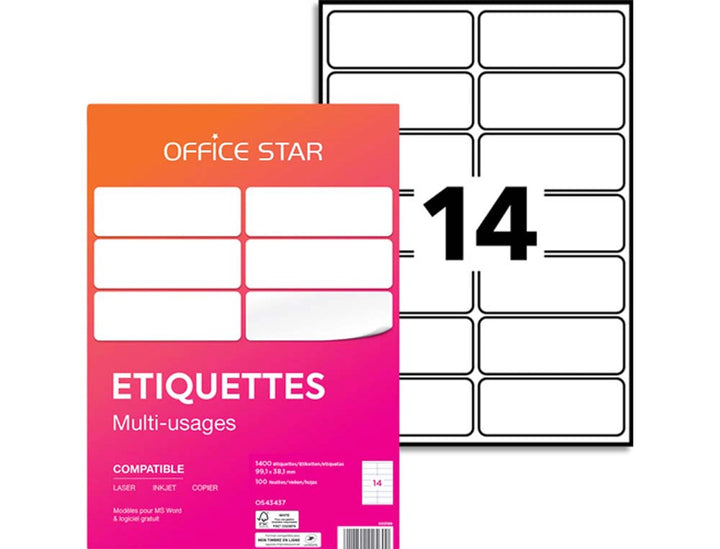 Etiquettes  99.1x38  laser jet d 'encre - boite de  1400