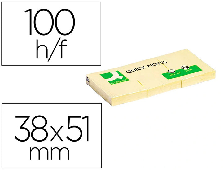 bloc note adhésif quick repositionnable - 38x51 lot de 3