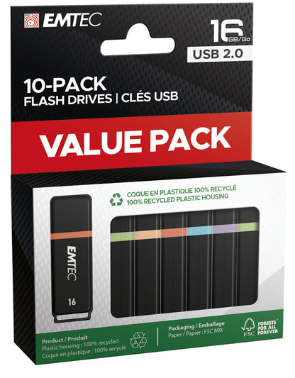 Clé usb 16 go - pack de 10 avec interface usb 2.0