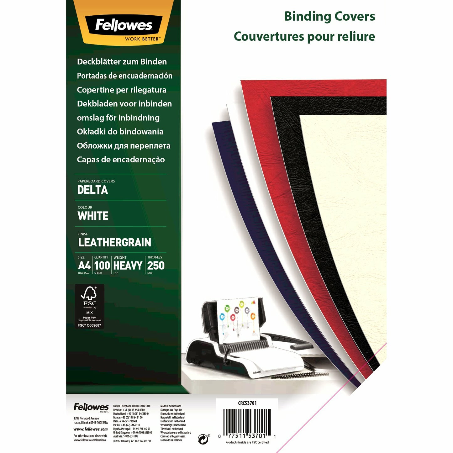 Couvertures a4 grain cuir - pack de 100, 250g recyclable