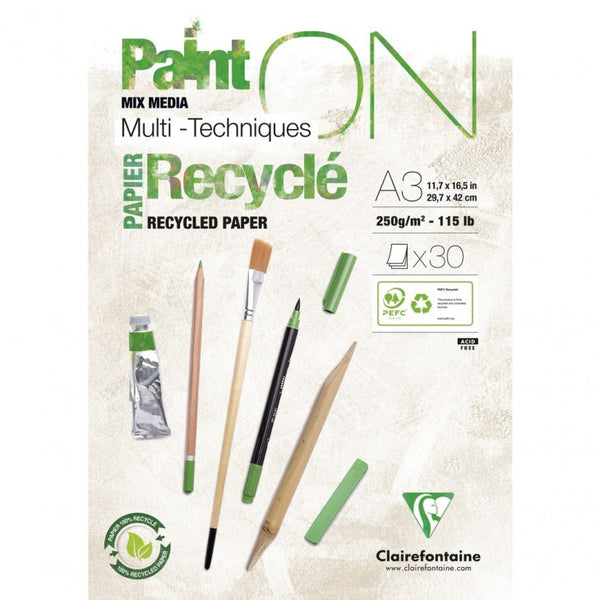 Bloc papier dessin recyclé A3 250g -30 feuilles
