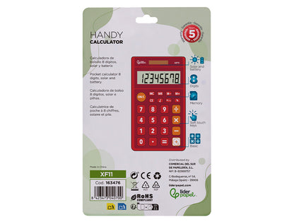Calculatrice poche 8chiffres solaire rouge