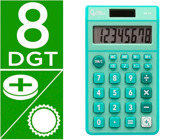 Calculatrice poche 8chiffres solaire vert