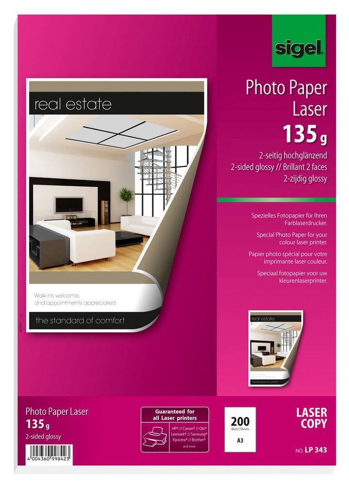 Papier photo a3 135g - finition brillante, 200 feuilles