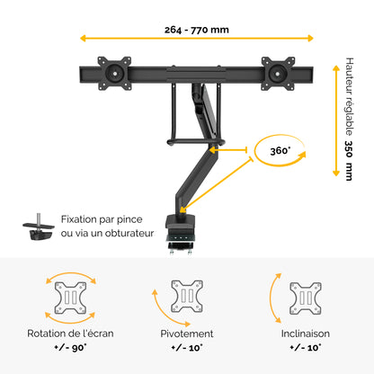 Bras porte-écran double - réglage flexible et ergonomique