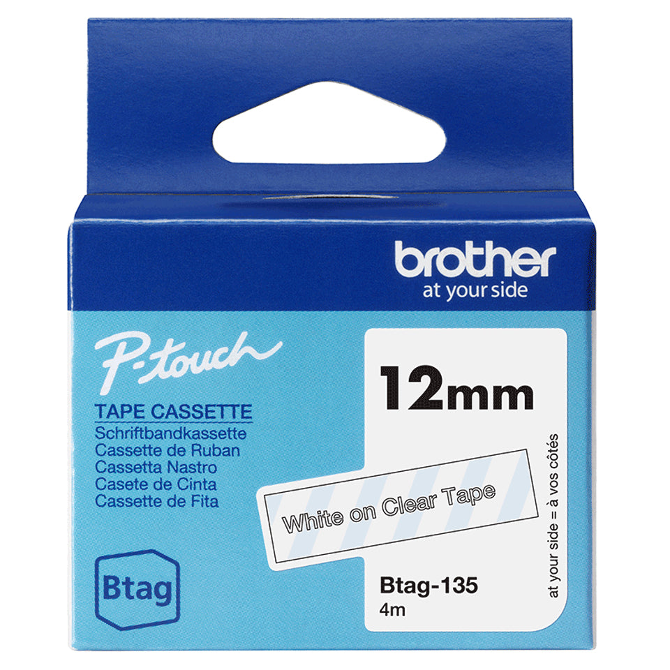 Ruban  Brother Btag 12mm - blanc-transparent